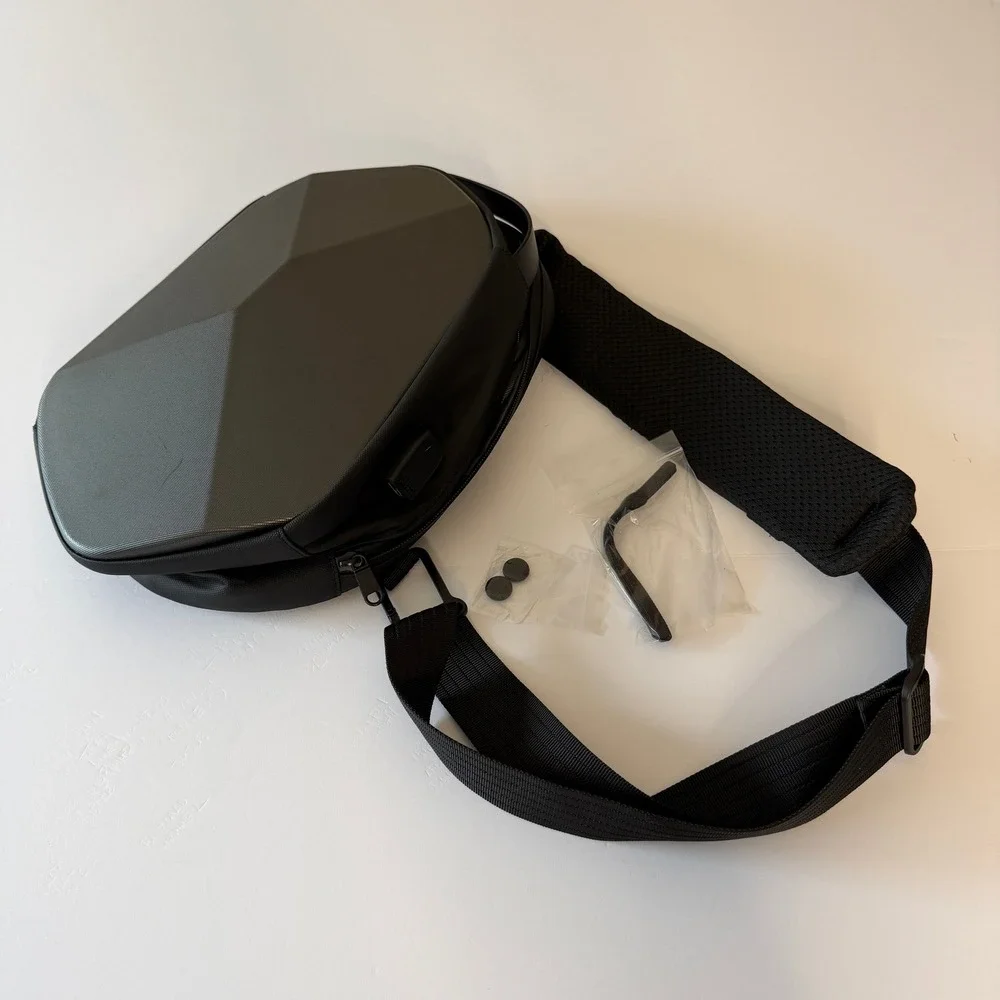 Sarlar Hard Shell Sling Bag Black Geometric Crossbody USB Charging Port Travel